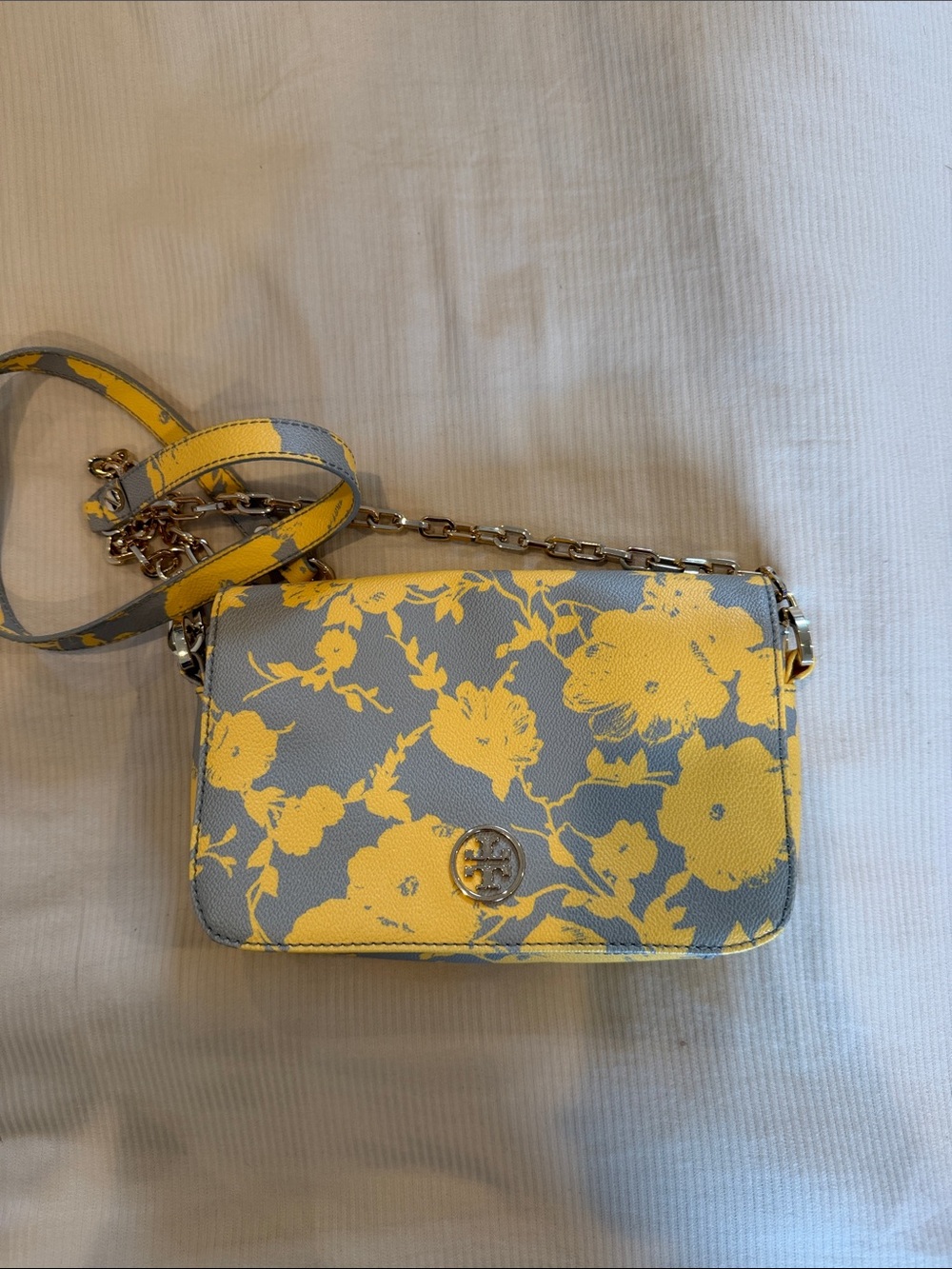 Tory Burch Yellow Floral Crossbody in Gray